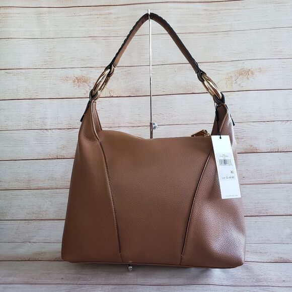 Calvin Klein Pebbled Faux Vegan Leather Ivy Novelty Hobo Satchel Caramel - Picture 4 of 14